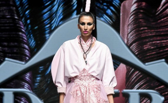 LOS ANGELES, CALIFORNIA - OCTOBER 18: A model walks the runway wearing Dair Design during Los Angeles Fashion Week SS/20 Powered by Art Hearts Fashion on October 18, 2019 in Los Angeles, California. (Photo by Arun Nevader/Getty Images for Art Hearts)